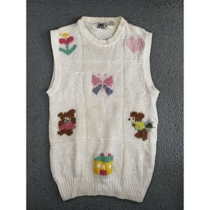 Vintage Grandma Sweater Vest Women 18/20‎ Retro 90s Teacher Embroidered Floral